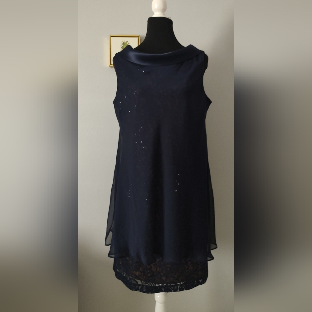Party dress SL Fashions 16 Color Navy Blue Sleeveless Zipper Back Crew Neck New